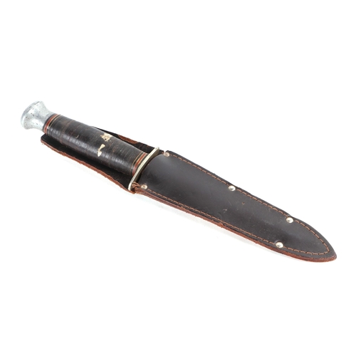 46 - A William Rogers fighting knife with leather sheath, 26cms long.