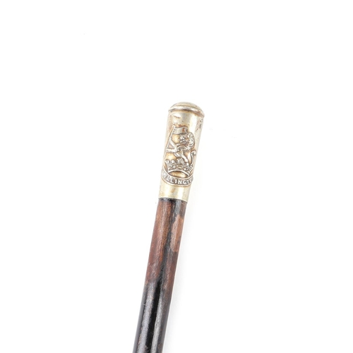 47 - An ebonised swagger stick with Wellington Regiment pommel, 72cms long.