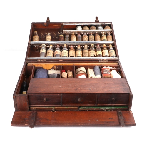 470 - A vintage travelling veterinarian's case with fitted interior containing various apothecary bottles ... 