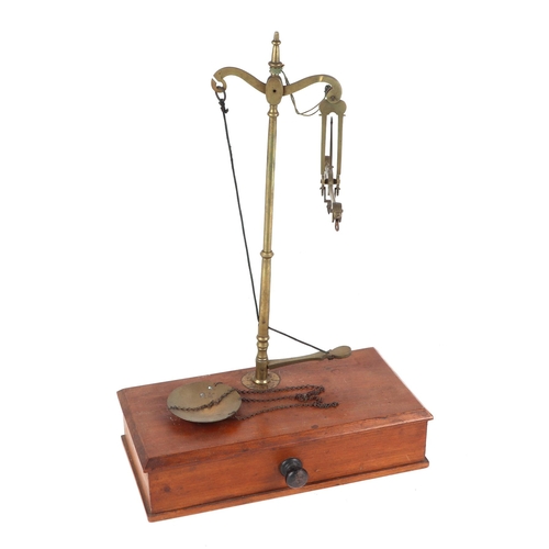 471 - A pair of late 19th century brass and mahogany apothecary scales.