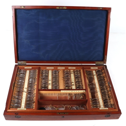 474 - A late 19th / early 20th century mahogany cased optometrist set, the interior fitted with a selectio... 