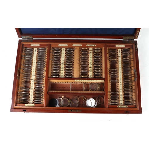 474 - A late 19th / early 20th century mahogany cased optometrist set, the interior fitted with a selectio... 