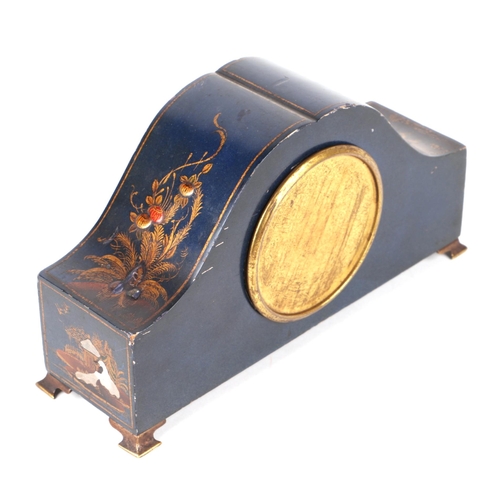 478 - A French mantle clock, the silvered dial with Roman numerals in a chinoiserie lacquered case, 24cms ... 