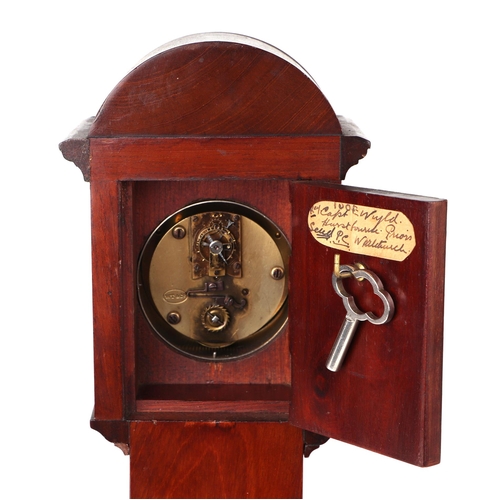 487 - A miniature mahogany longcase clock, the white dial with Roman numerals, signed W. Thornhill & Co, 1... 