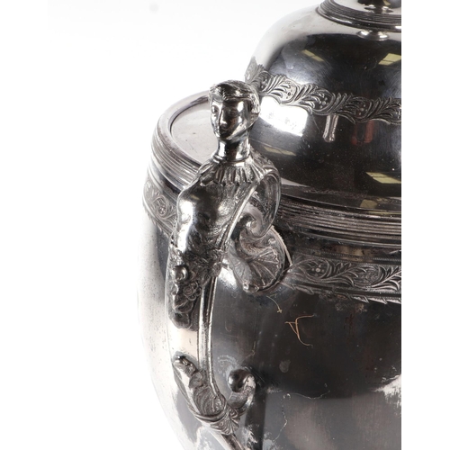 502 - A late 19th century silver plated twin-handled samovar, 49cms high.