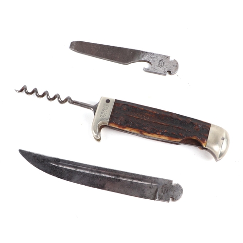 52 - An early 20th century German hunting knife with interchangeable tool / blade with antler handle (a/f... 