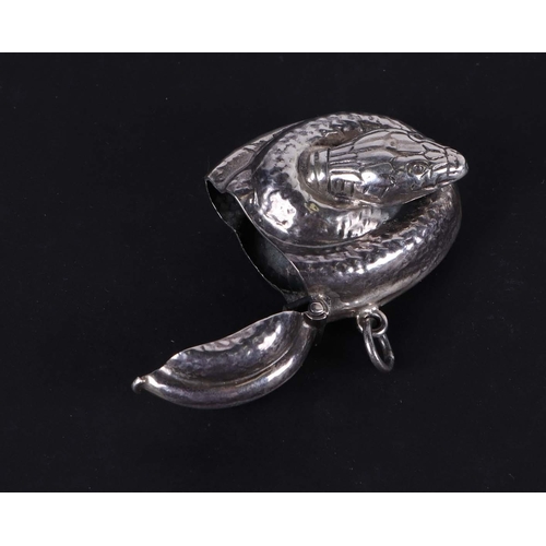 527 - A 925 silver vesta case in the form of a coiled snake, 4.5cms wide, 23g.