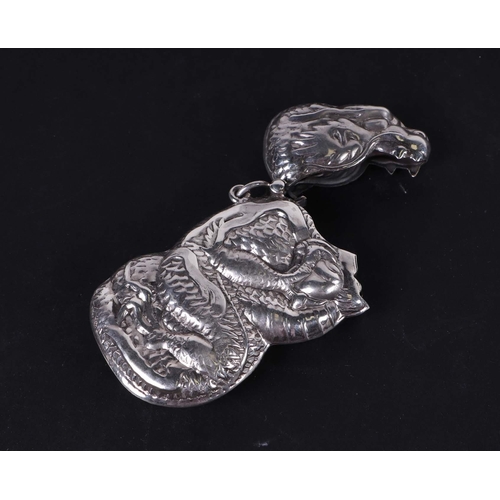 528 - A 925 silver vesta case in the form of a Chinese dragon, 7.5cms high, 34g.