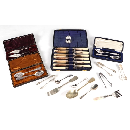 540 - A quantity of silver plated items to include tea sets, cased cutlery; and loose flatware.