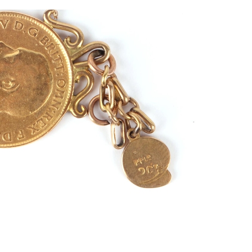 549 - A George V 1914 half gold sovereign with unmarked yellow metal pendant mount, 5g.