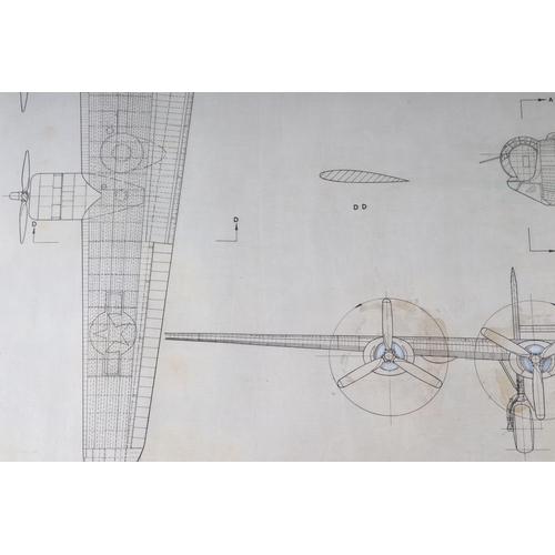 55 - Aviation interest:  Two WWII Aeronautical Aviation blueprint plan hand drawn drawings on linen of a ... 