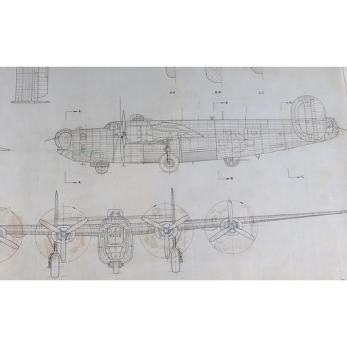 55 - Aviation interest:  Two WWII Aeronautical Aviation blueprint plan hand drawn drawings on linen of a ... 