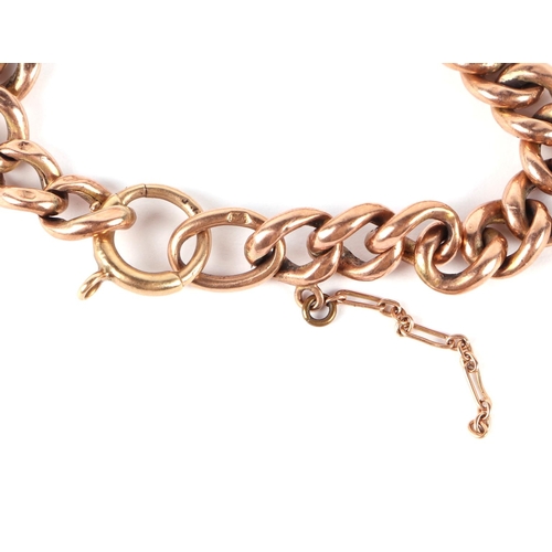 556 - A 9ct rose gold bracelet (a/f), 5.6g; together with a 14ct gold maple leaf pendant (2.1g) on a fine ... 