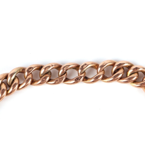 556 - A 9ct rose gold bracelet (a/f), 5.6g; together with a 14ct gold maple leaf pendant (2.1g) on a fine ... 