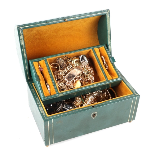 583 - A green leather jewellery box containing a quantity of costume jewellery together with a similar box... 