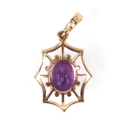 602 - A 9ct gold amethyst set brooch in the form of a bee; together with a 9ct gold amethyst set pendant 4... 