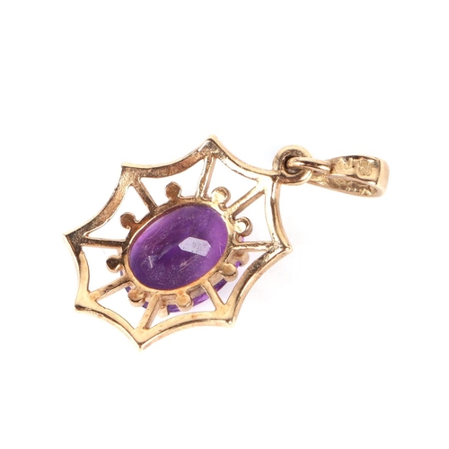 602 - A 9ct gold amethyst set brooch in the form of a bee; together with a 9ct gold amethyst set pendant 4... 