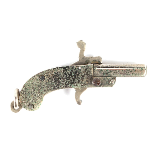 619 - A miniature Austrian working pinfire keyring pistol, 4cms long.