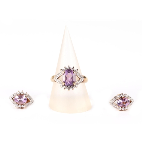 625 - A Brooks & Bentley amethyst and white stone ring, approx UK size O, boxed; together with a matching ... 