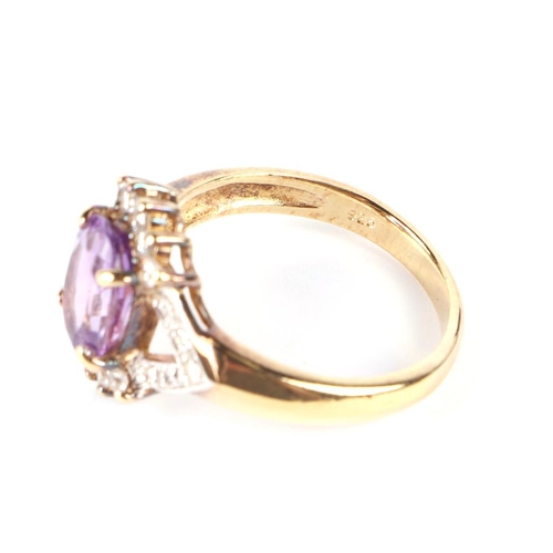 625 - A Brooks & Bentley amethyst and white stone ring, approx UK size O, boxed; together with a matching ... 