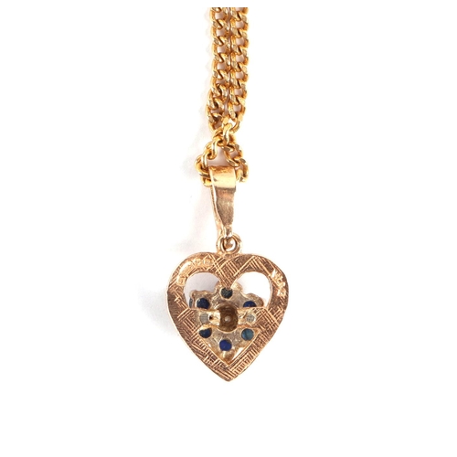 639 - A 9ct gold diamond and sapphire pendant on a fine gold chain, 4g.