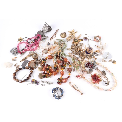 644 - A quantity of costume jewellery and watches to include a 9ct gold metal core hinged bangle, necklace... 