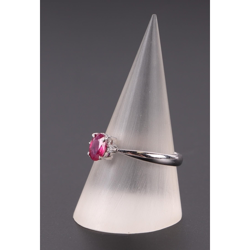 651 - A 14ct white gold ruby and diamond ring, approx UK size N, 2.3g.Condition ReportRuby looks to be syn... 