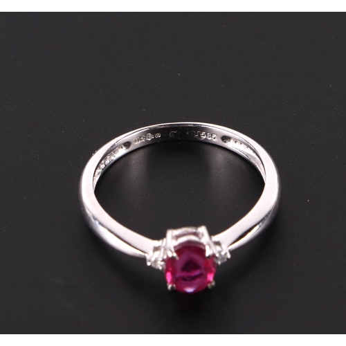 651 - A 14ct white gold ruby and diamond ring, approx UK size N, 2.3g.Condition ReportRuby looks to be syn... 