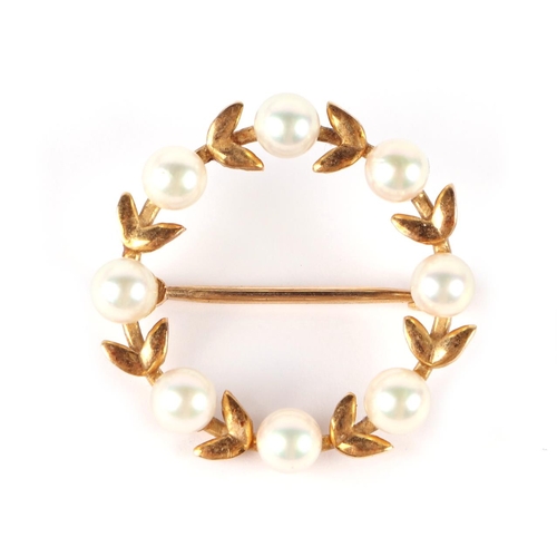 666 - A 9ct gold pearl and garnet set crescent and star brooch; together with a 9ct gold pearl brooch and ... 