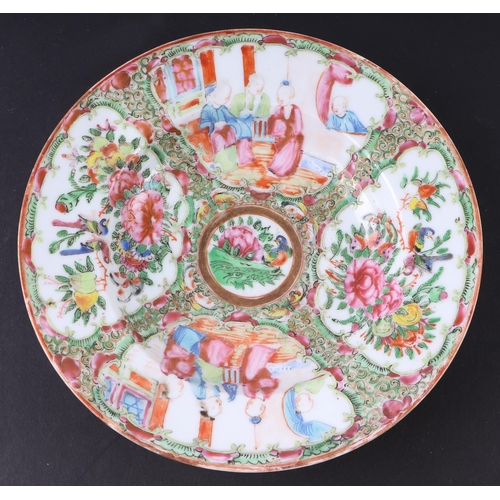 715 - A Chinese famille rose shallow bowl decorated with figures and foliage, 18cms diameter; together wit... 