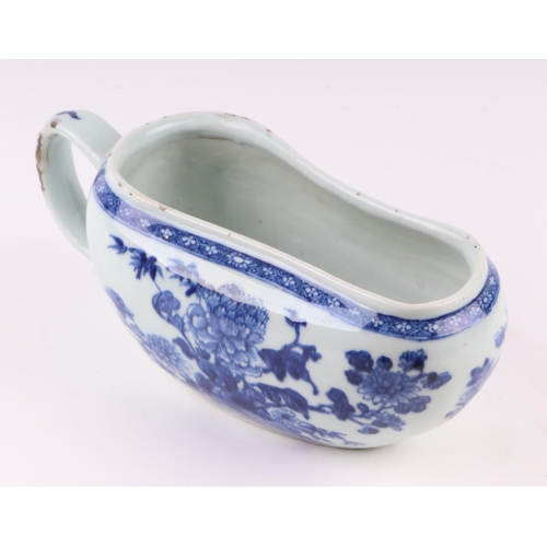 722 - A late 18th century Chinese blue & white ceramic bourdaloue, 20cms wide.