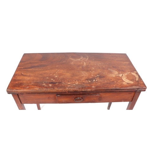 833 - A 19th century mahogany tea table on square tapering legs, 88cms wide.