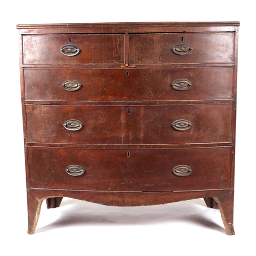 853 - A 19th century bowfronted chest of two short and three graduated long drawers, 102cms wide.