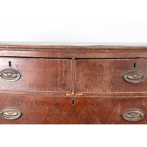 853 - A 19th century bowfronted chest of two short and three graduated long drawers, 102cms wide.