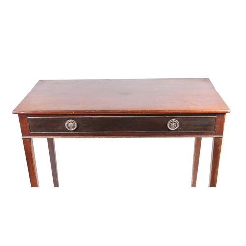 854 - A 19th century mahogany side table with single frieze drawer, on tapering square legs, 92cms wide.