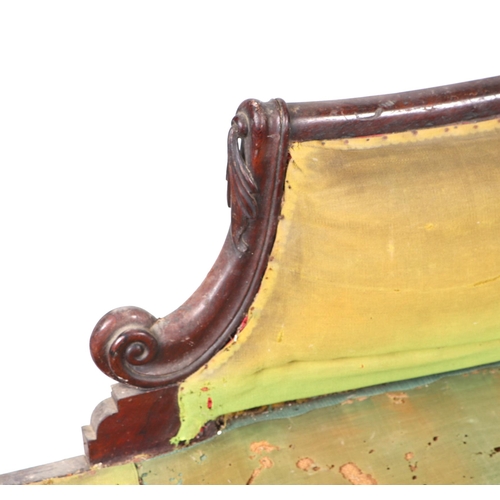 856 - A William IV upholstered scroll arm chaise longue with carved walnut show wood, approx 174cms long.C... 