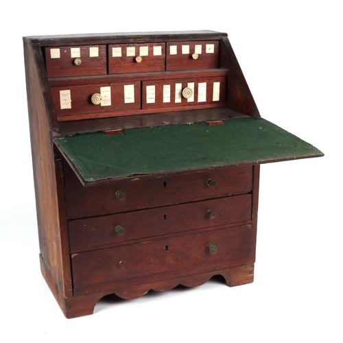 860 - A 19th century mahogany apprentice bureau, the fall front opening to reveal a fitted drawer interior... 