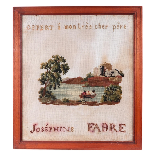 95 - A 19th century French sampler depicting a religious altar within a meandering foliate border by Anto... 