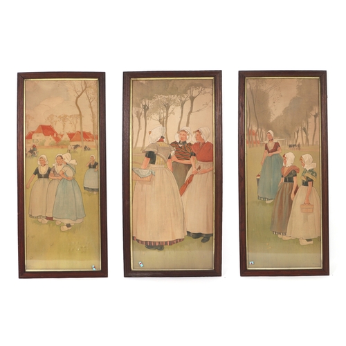 191 - After Henri Cassiers - A set of three lithograph prints depicting Dutch Peasants, each 38 by 98cms, ... 