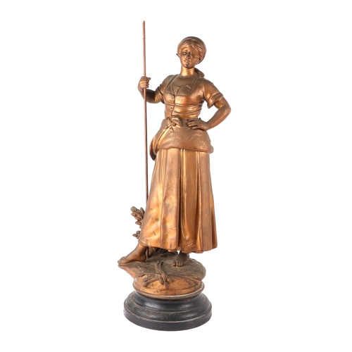 465 - A 19th century style spelter figure depicting a farm girl, 72cms high.