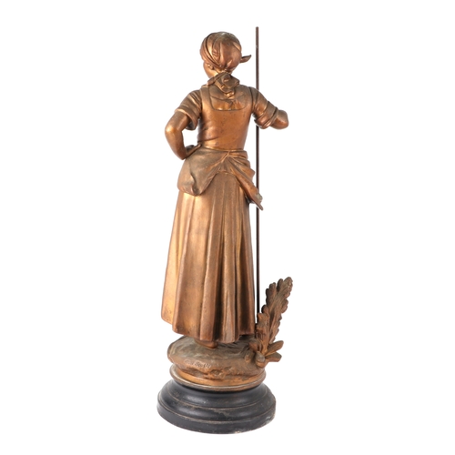 465 - A 19th century style spelter figure depicting a farm girl, 72cms high.