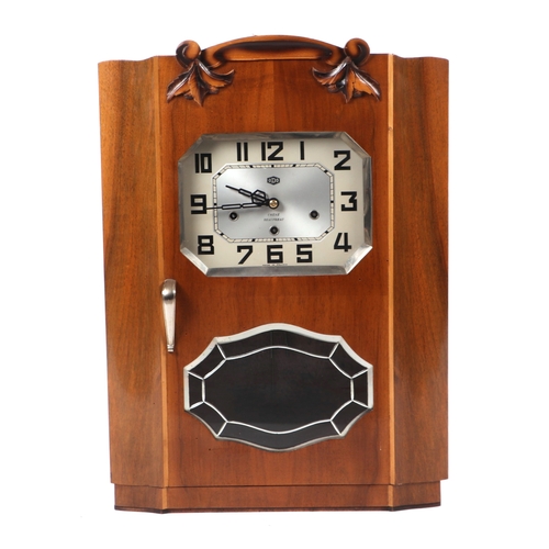 479 - An Edwardian inlaid mahogany grandmother clock, 134cms high; together with a French walnut cased Art... 