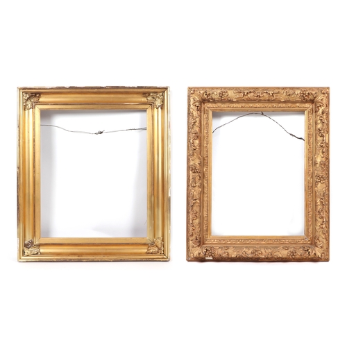 251 - A giltwood picture frame with 50 by 62cm window aperture; together with another example with 40 by 3... 