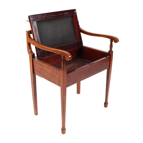 896 - An Edwardian mahogany piano stool with box seat and tapering square legs terminating in spade feet, ... 