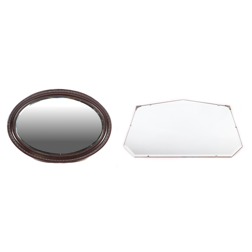 898 - A faux rosewood wall mirror, 62 by 86cms; together with a frameless mirror (2).