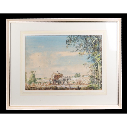 101 - Chris D Watkiss (20th century British) - Collecting Hay - watercolour, framed & glazed, 44 by 31cms.