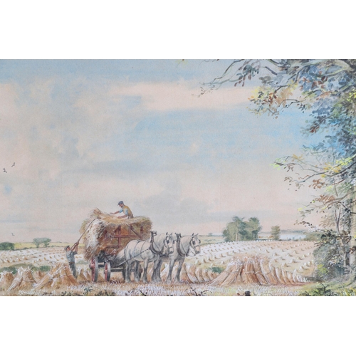 101 - Chris D Watkiss (20th century British) - Collecting Hay - watercolour, framed & glazed, 44 by 31cms.