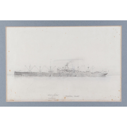 120 - Nautical interest:  John Brown - nautical pencil sketches of various ships including T.S.S. Rotorua,... 