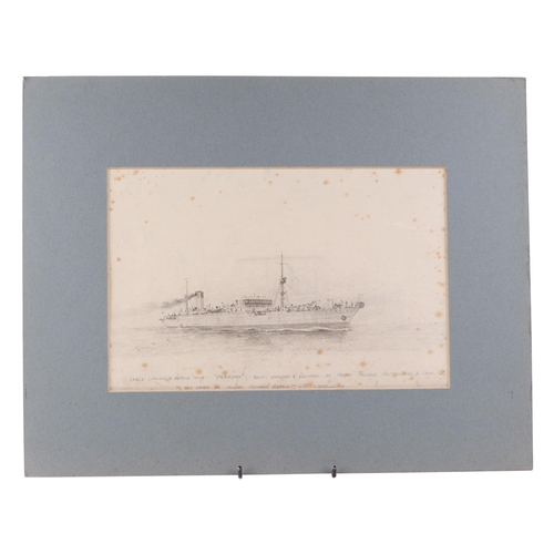 120 - Nautical interest:  John Brown - nautical pencil sketches of various ships including T.S.S. Rotorua,... 