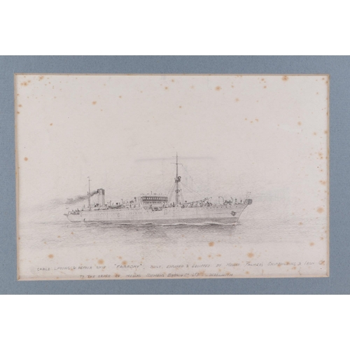 120 - Nautical interest:  John Brown - nautical pencil sketches of various ships including T.S.S. Rotorua,... 